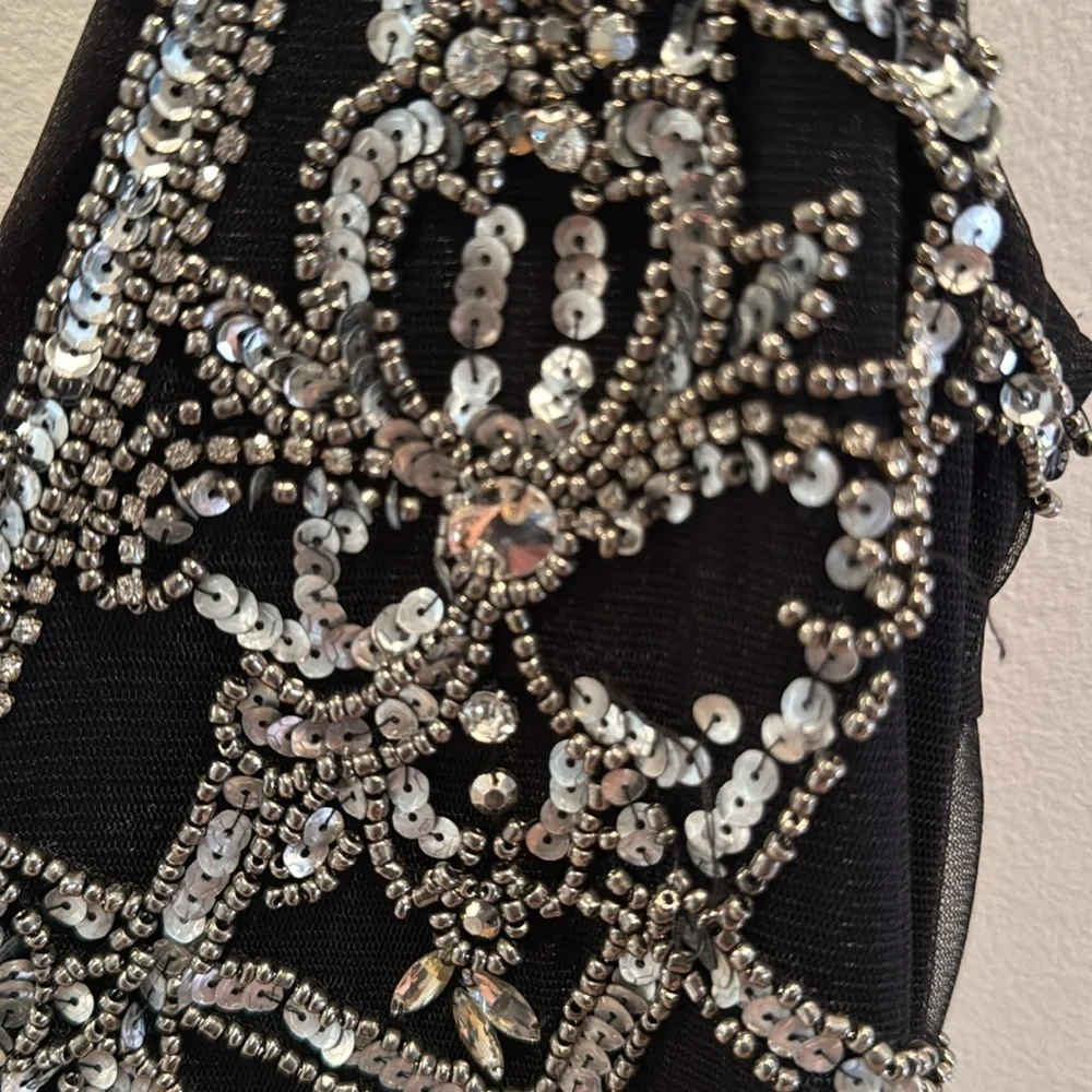 Jovani Black and Silver Embellished Sequin and Beaded Cocktail Dress 6